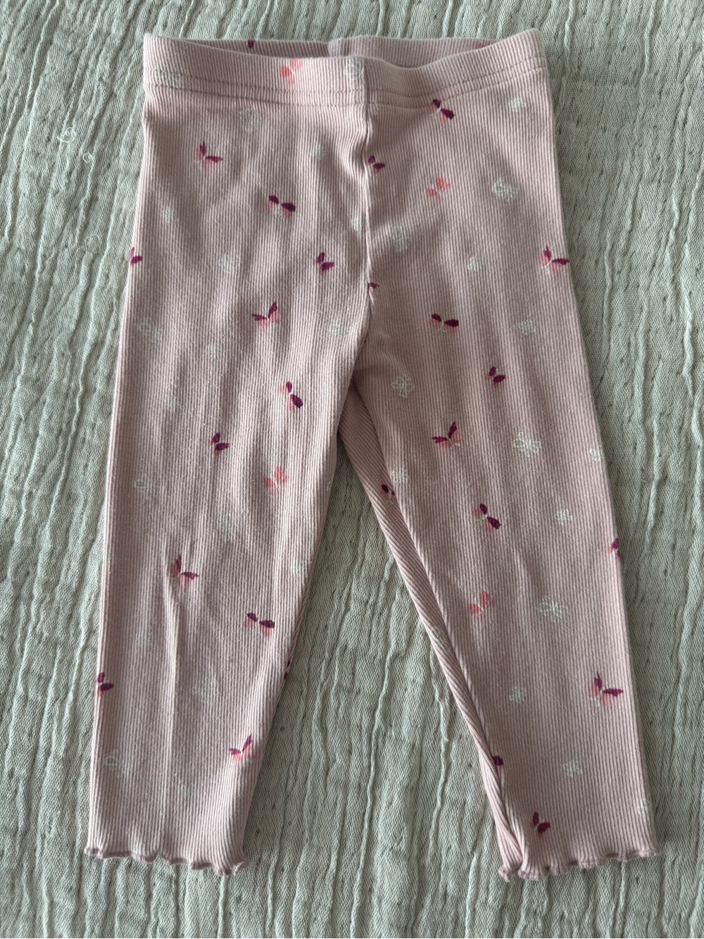 Carter's Light Pink Ribbed Leggings with Dark Pink Cherry & White Floral Print